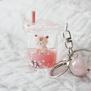 Keychain - Backpack/ Bag Charm - Liquid-Filled Cup, Plain, Pink, with Tiger Cub