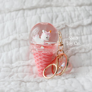 Keychain - Backpack/ Bag Charm - Ice Cream Cone with Unicorn - Pink