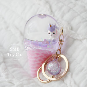 Keychain - Backpack/ Bag Charm - Ice Cream Cone with Unicorn - Purple