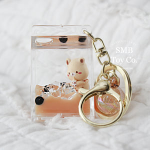 Keychain - Backpack/ Bag Charm - Milk Carton with Bear and Boba Tea