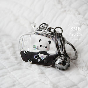 Keychain - Backpack/ Bag Charm - Liquid-Filled Television with Panda, Black