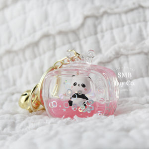 Keychain - Backpack/ Bag Charm - Liquid-Filled Television with Panda, Pink