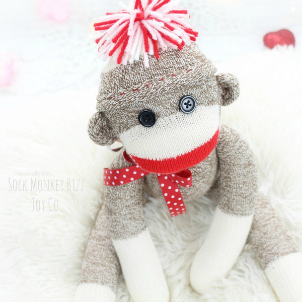 Valentine's Day Handmade Sock Monkey Doll – East Cardinal Lane