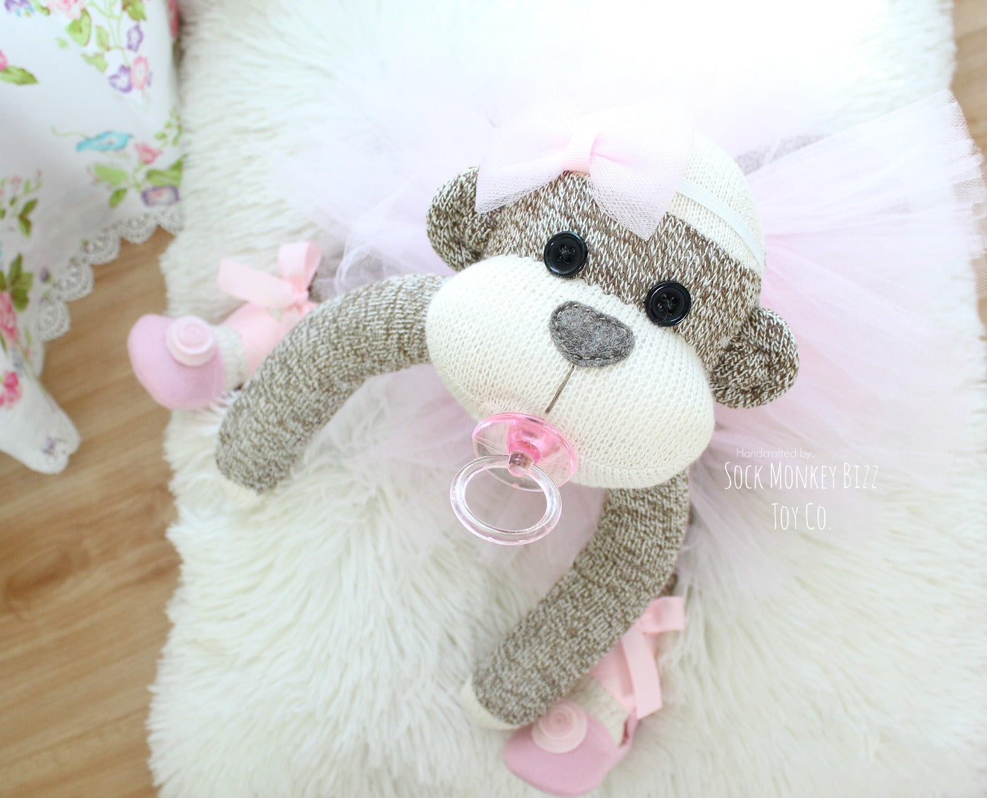 Baby Doll with Pacifier, Handcrafted Ballerina Sock Monkey