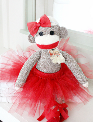 Ballerina Sock Monkey Doll - Christmas Edition