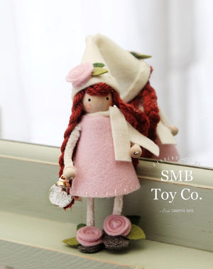 Woodland Pixie - Bendy Doll - Auburn & Pink Roses