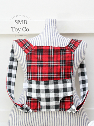 Front Wearing Baby Doll Carrier - Black White Buffalo Check & Red Plaid