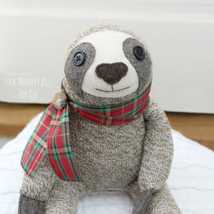 Sock Monkey Sloth Doll, Plush - Classic Christmas Plaid