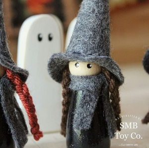 Wooden Witch Pixie Peg Doll & Ghost - Brunette