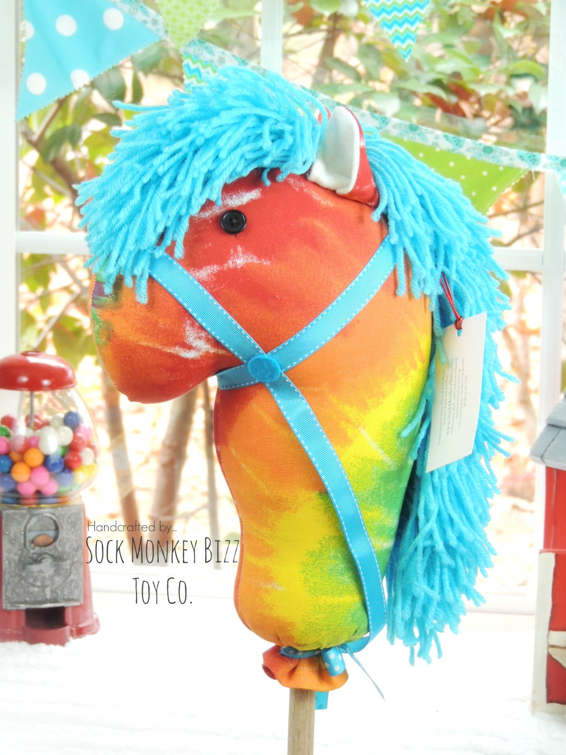 Child's Ride-On Toy Stick Horse, Rainbow Tie Dye 36" Hobby Horse