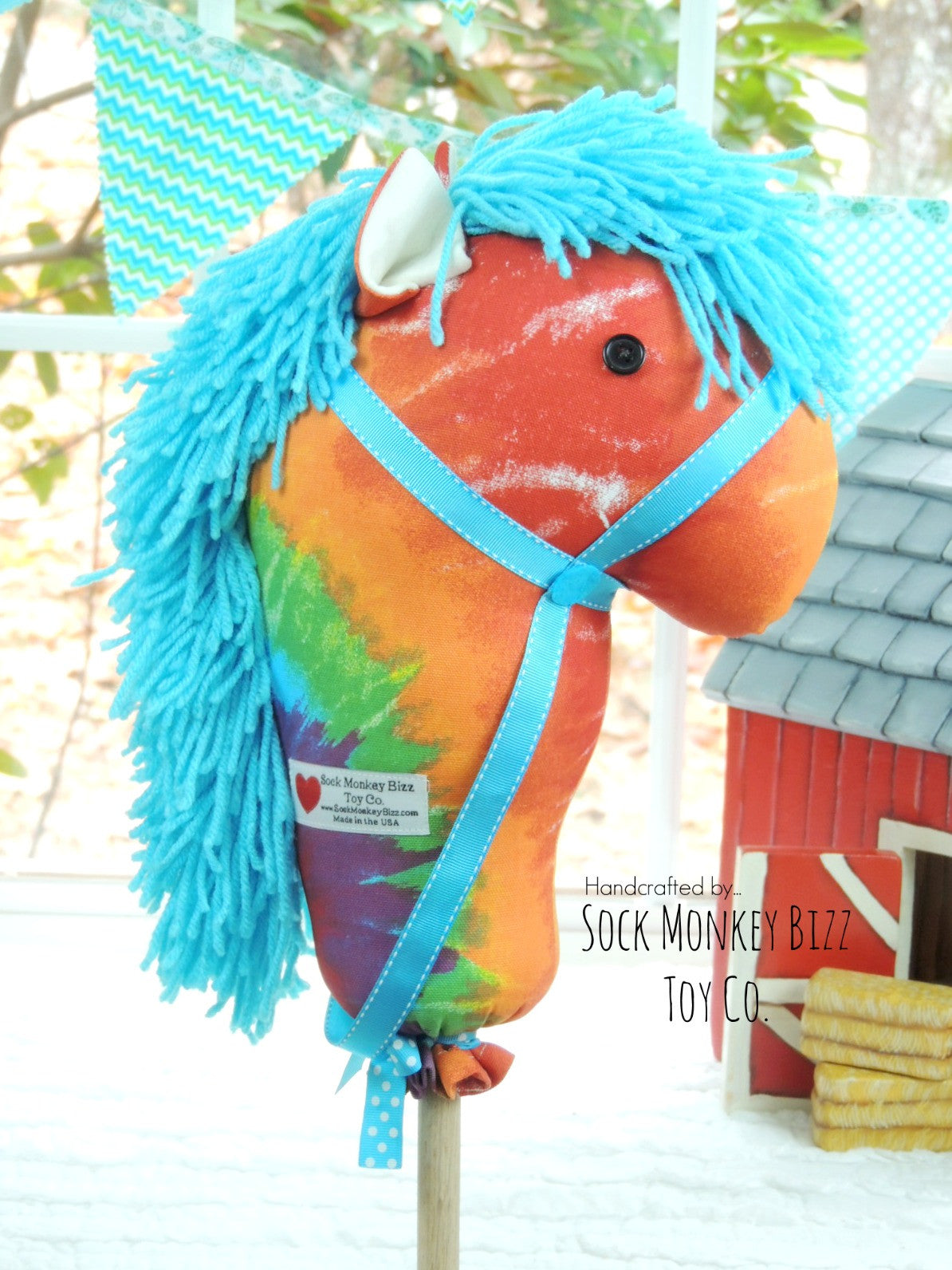 Child's Ride-On Toy Stick Horse, Rainbow Tie Dye 36" Hobby Horse