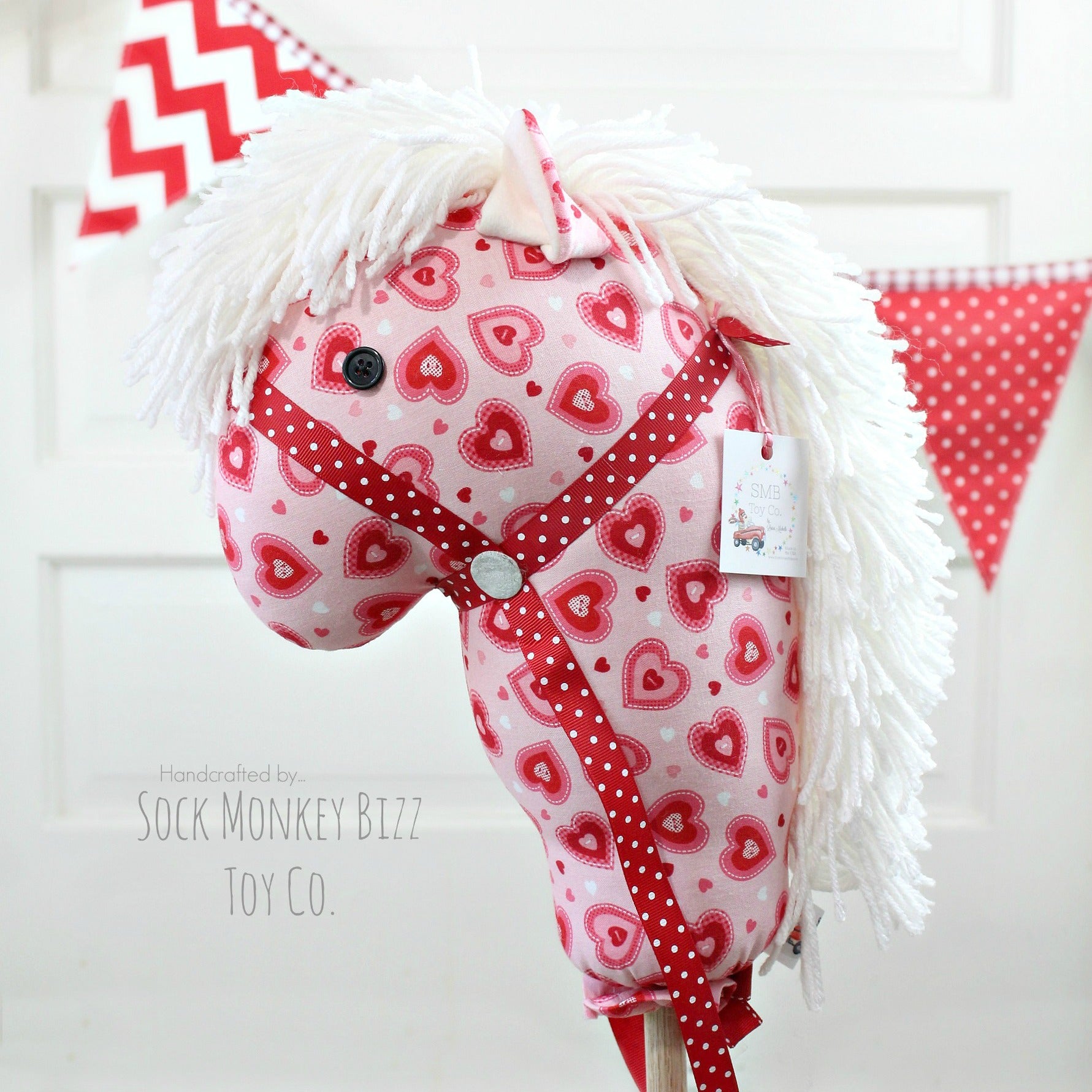 Handcrafted Child's Valentine Toy Stick Horse