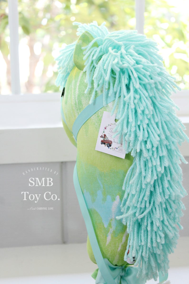 Child's Ride-On Toy Stick Horse, Aqua & Green Tie Dye