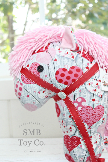 Stick Horse - Handcrafted Child's Toy - Valentine's Newsprint & Hearts