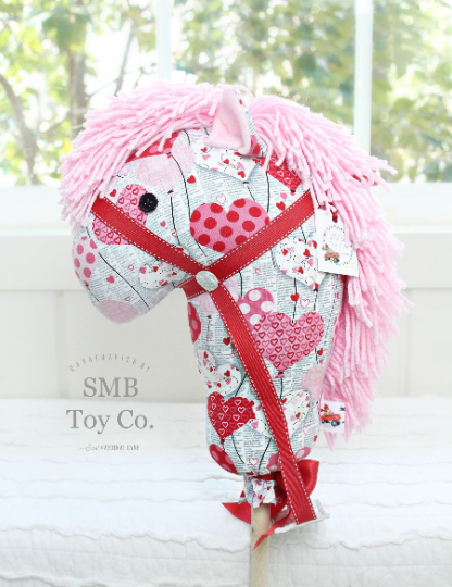 Stick Horse - Handcrafted Child's Toy - Valentine's Newsprint & Hearts
