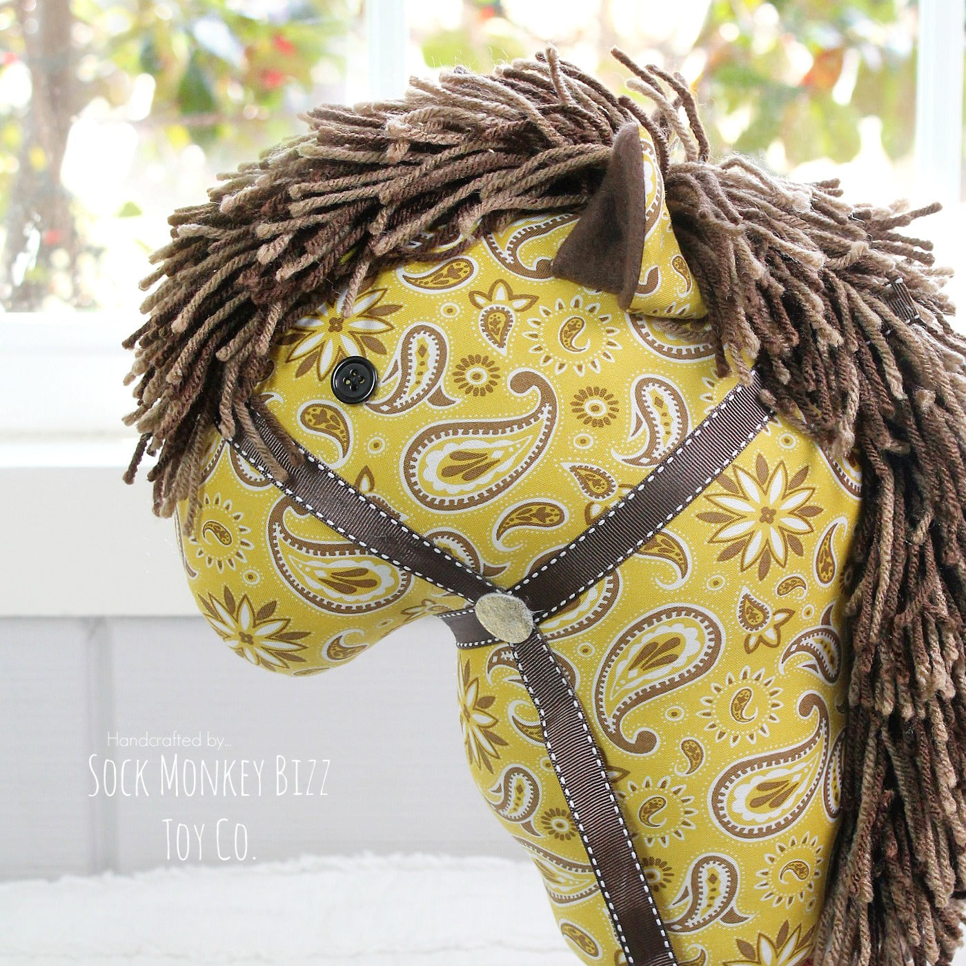 Stick Horse - Western Bandanna - Yellow and Brown - Handcrafted Hobby Horse Ride-On Toy