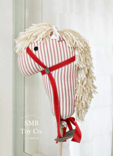 Stick Horse - Handcrafted Child's Toy - Classic Red Ticking & Cream
