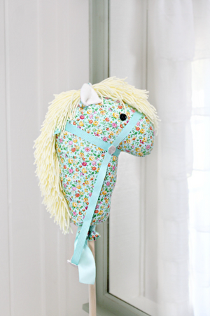 Child's Toy Stick Horse - Vintage Floral on Mint