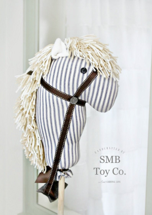 Child's Toy Stick Horse - Classic Ticking - Navy and Cream