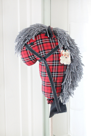 Children's Classic Retro Christmas Stick Horse - Red & Black Plaid